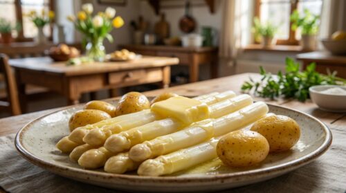 Ich serviere Spargel im Frühling nur mit neuen Kartoffeln und Butter – einfach und beliebt