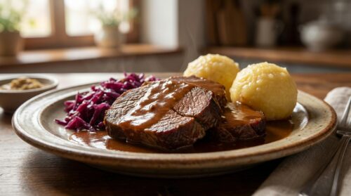 Zart geschmort, aromatisch und perfekt zum Sonntag im Frühling dieses fränkische Sauerbratenrezept
